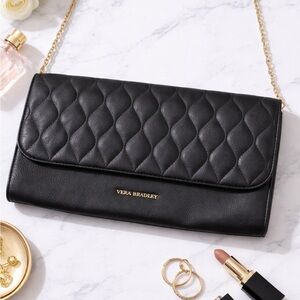 Vera Bradley Black Quilted Clutch with Added Crossbody Strap